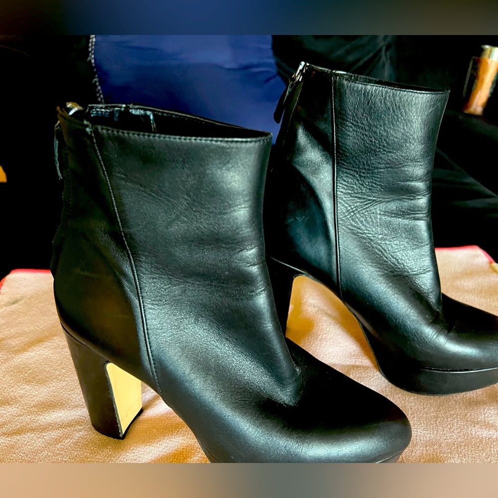 Zara Basic Collection Black Platform Leather High… - image 1